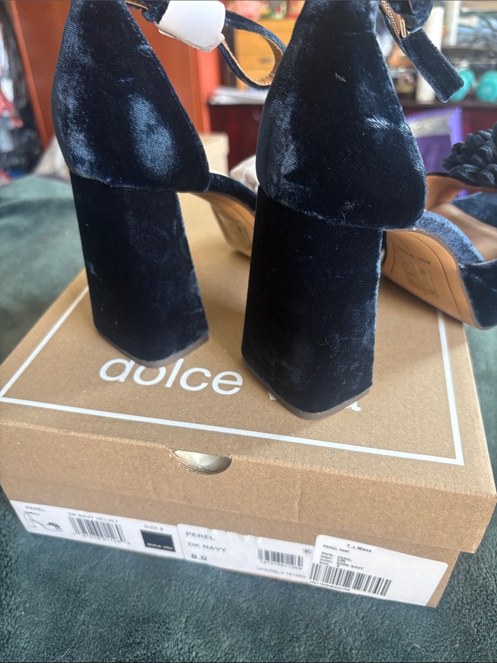 Dolce Vita Perel Velvet Floral Platform Heels – Dark Navy - Picture 4 of 9